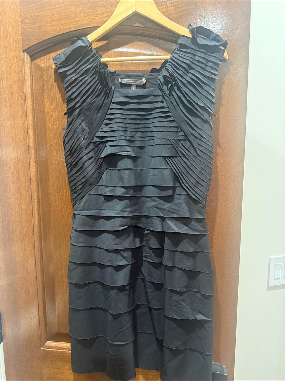 BCBGMaxAzria Black Pleated Ruffle Mini Dress